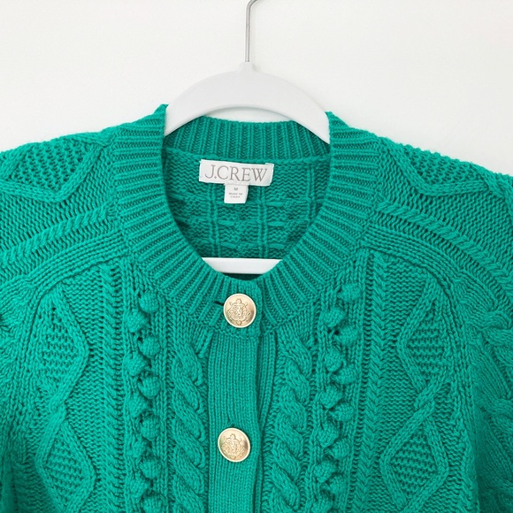 J. Crew Green Cable Knit Chunky Cardigan Sweater - M - Picture 2 of 4